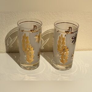 Vintage Libbey Golden Foliage Frosted Tumbler 5.55" MCM Set of 2 Highball